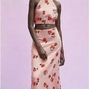 ZARA 2 Piece XS Skirt & S‎ Crop Top Linen Poppy Flower Peach